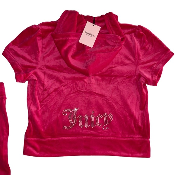 JUICY COUTURE OG BLING RHINESTONE VELOUR VIXEN PINK SHORT-SLEEVE & SHORT SET NWT - Picture 8 of 16